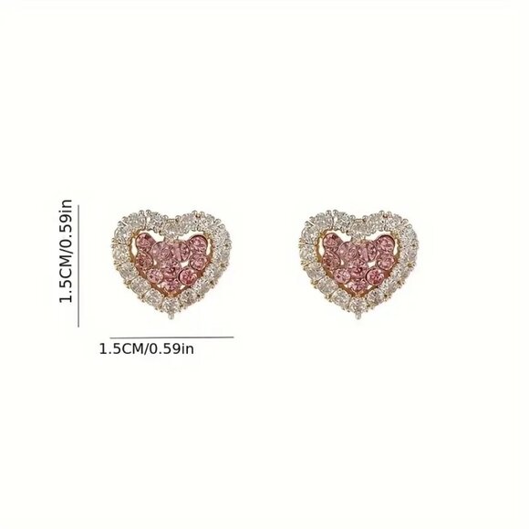Heart-Shaped Pink & White Stud Earrings - Picture 3 of 3